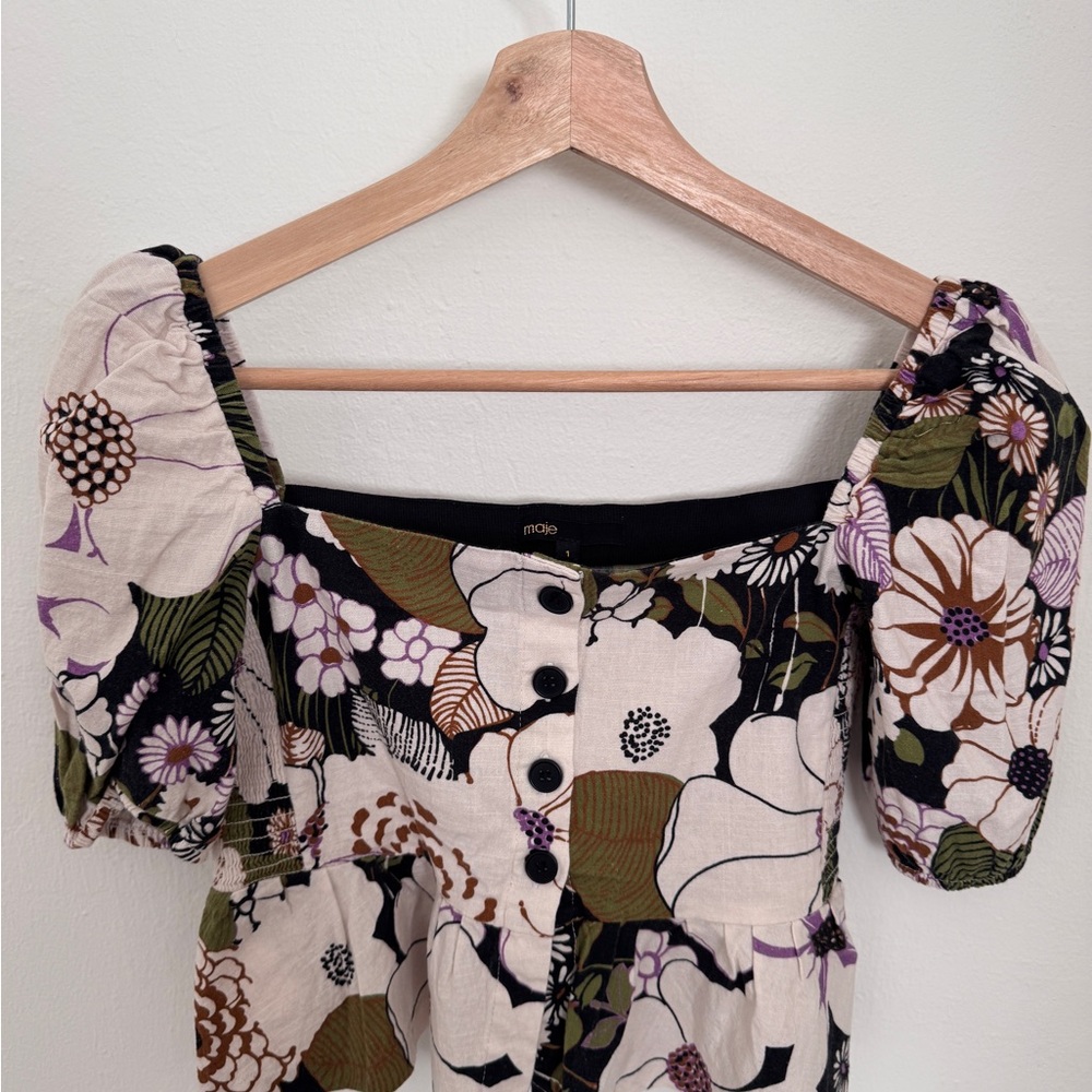 Maje Multicolor Floral Puff Sleeve Blouse